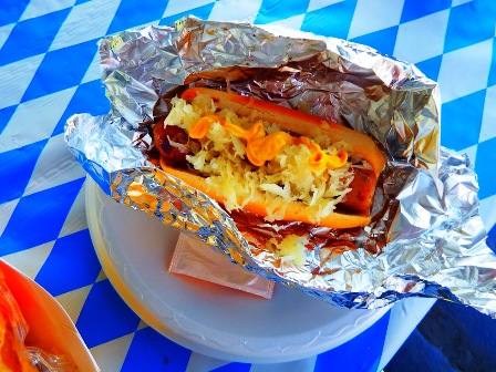 Enjoy a taste of German Food like this Mayfest Bratwurst in Ober Gatlinburg.